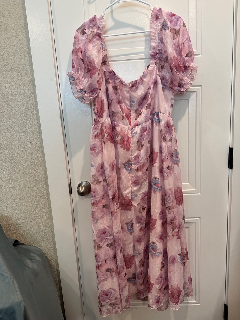 SHEIN Pink Floral Puff-Sleeve Midi Dress - Picture 5 of 5